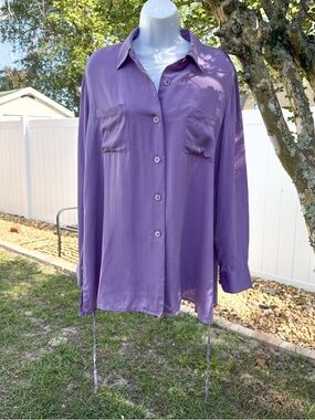 Pea in the Pod 100% Silk Purple Button Down Blouse L